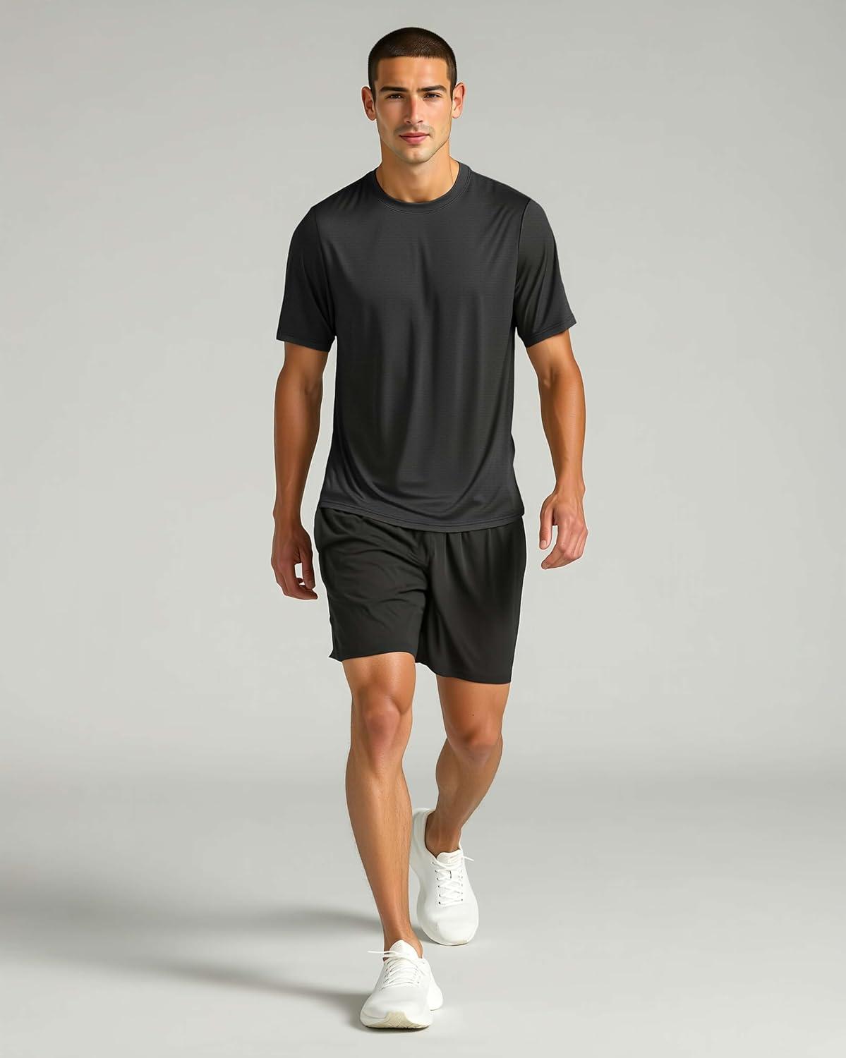 imageReal Essentials 5 Pack Mens Breeze Tech Crew Neck Workout TShirts MoistureWicking Athletic Gym Shirts Big and TallSet 1