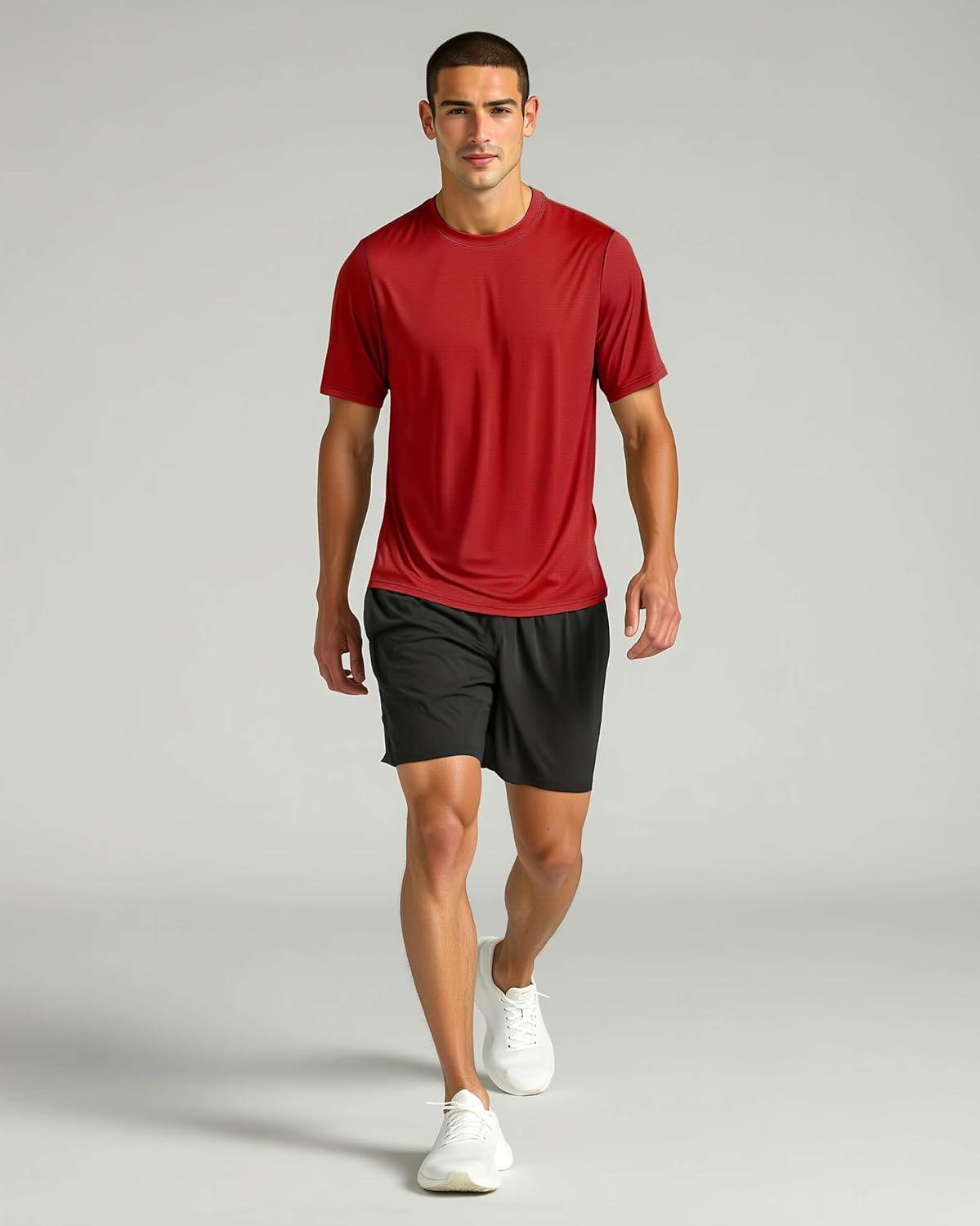 imageReal Essentials 5 Pack Mens Breeze Tech Crew Neck Workout TShirts MoistureWicking Athletic Gym Shirts Big and TallSet 3