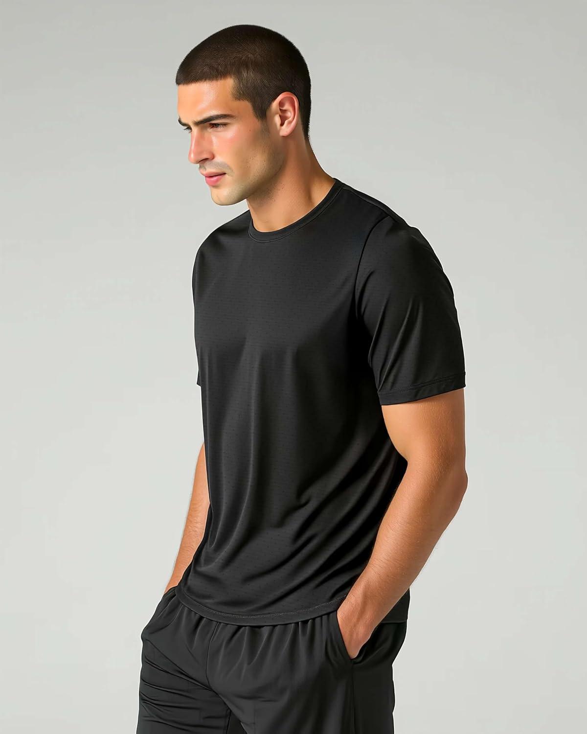 imageReal Essentials 5 Pack Mens Breeze Tech Crew Neck Workout TShirts MoistureWicking Athletic Gym Shirts Big and TallSet 4