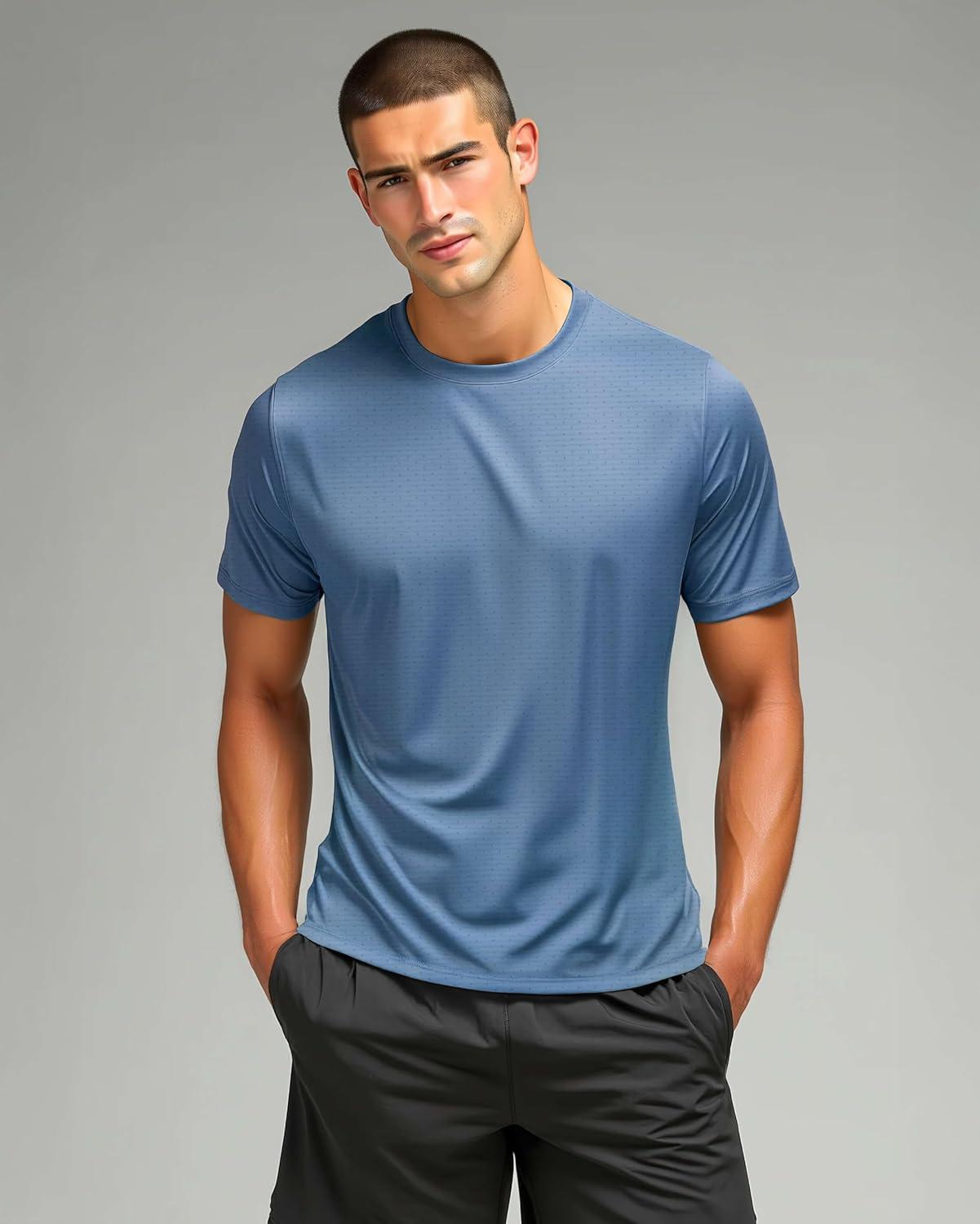 imageReal Essentials 5 Pack Mens Breeze Tech Crew Neck Workout TShirts MoistureWicking Athletic Gym Shirts Big and TallSet 4