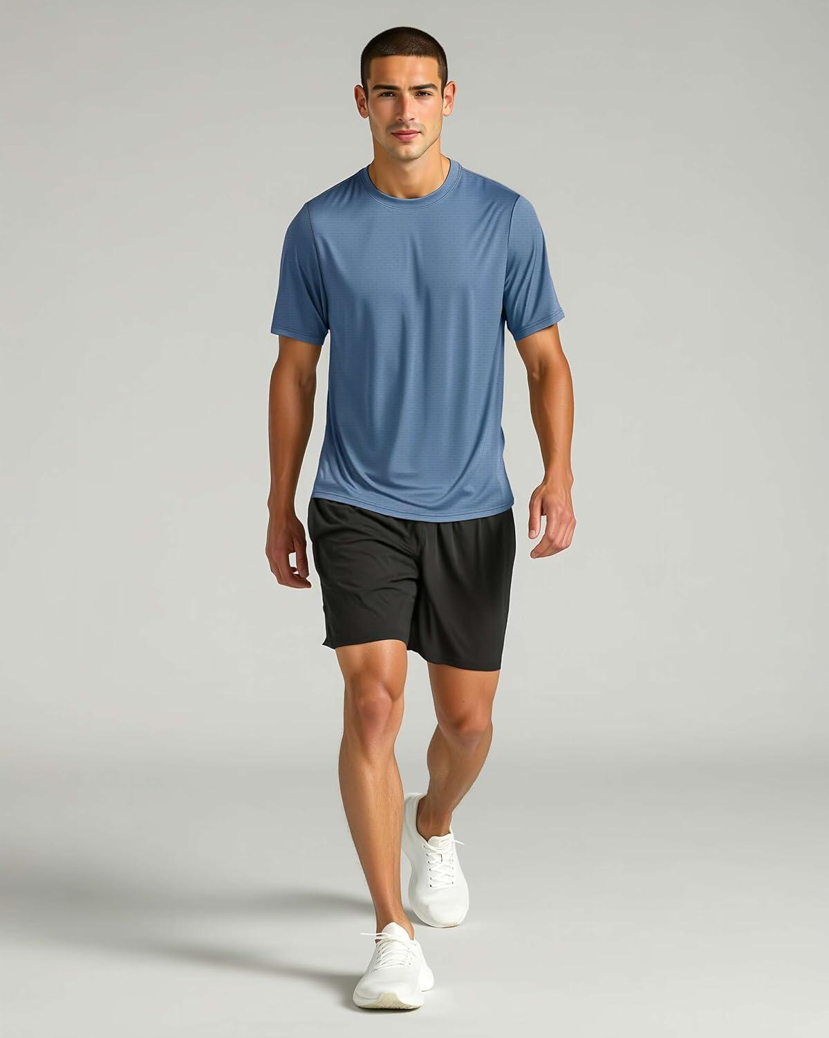 imageReal Essentials 5 Pack Mens Breeze Tech Crew Neck Workout TShirts MoistureWicking Athletic Gym Shirts Big and TallSet 4