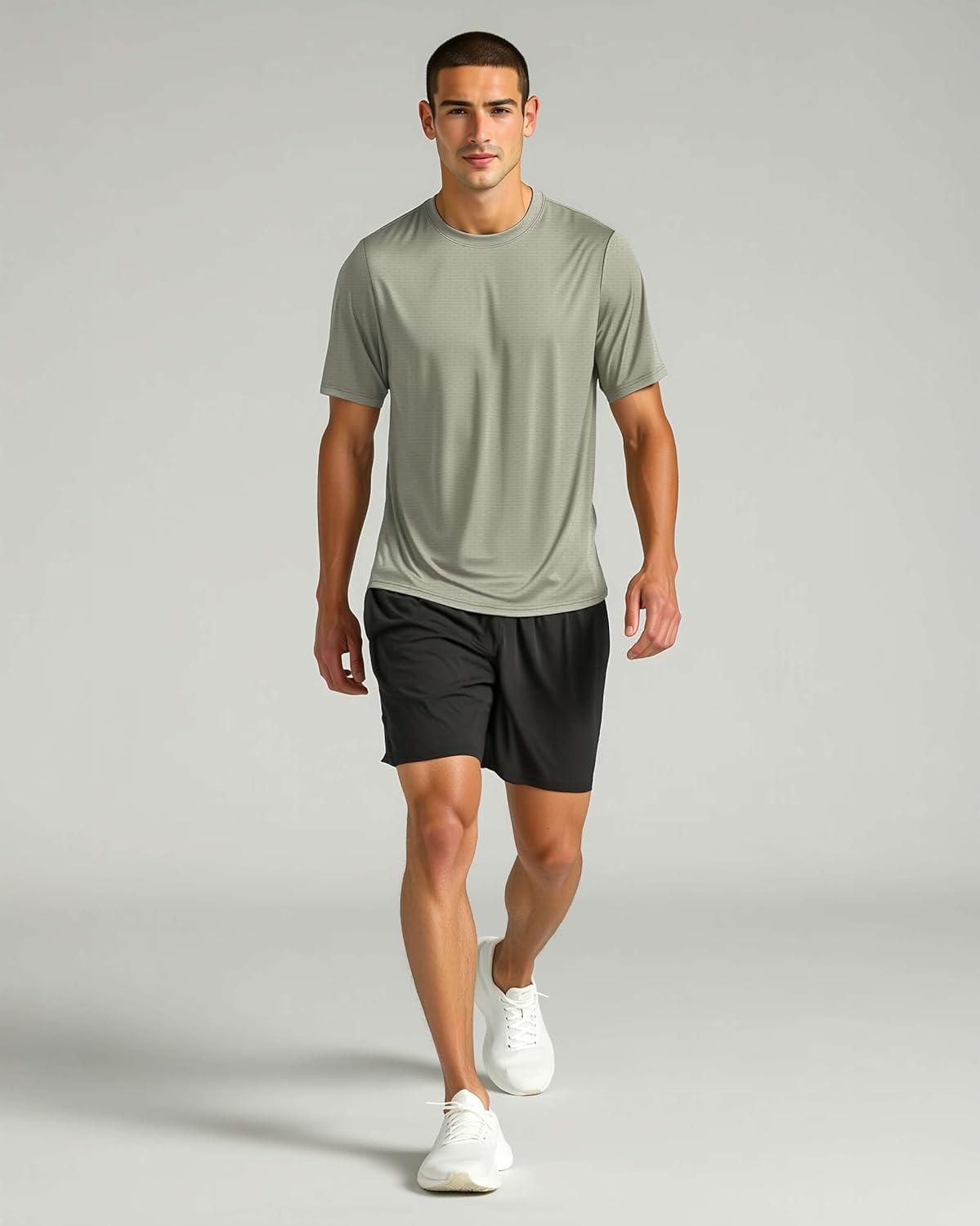 imageReal Essentials 5 Pack Mens Breeze Tech Crew Neck Workout TShirts MoistureWicking Athletic Gym Shirts Big and TallSet 5