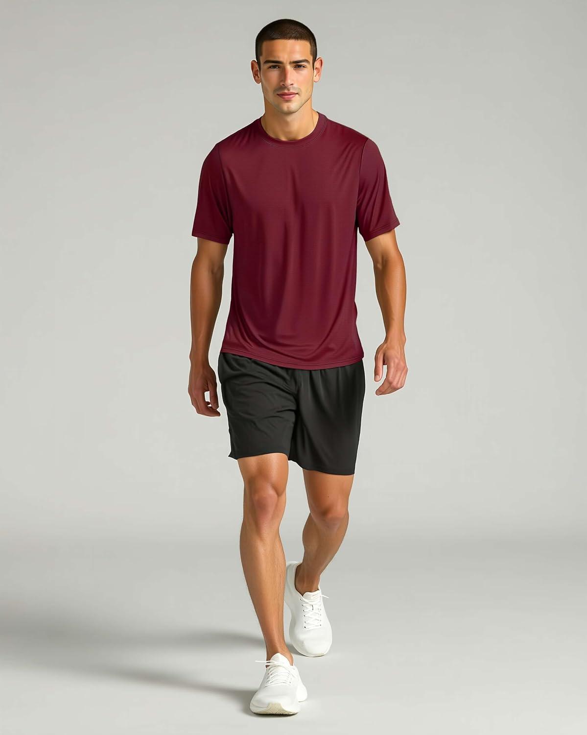 imageReal Essentials 5 Pack Mens Breeze Tech Crew Neck Workout TShirts MoistureWicking Athletic Gym Shirts Big and TallSet 6