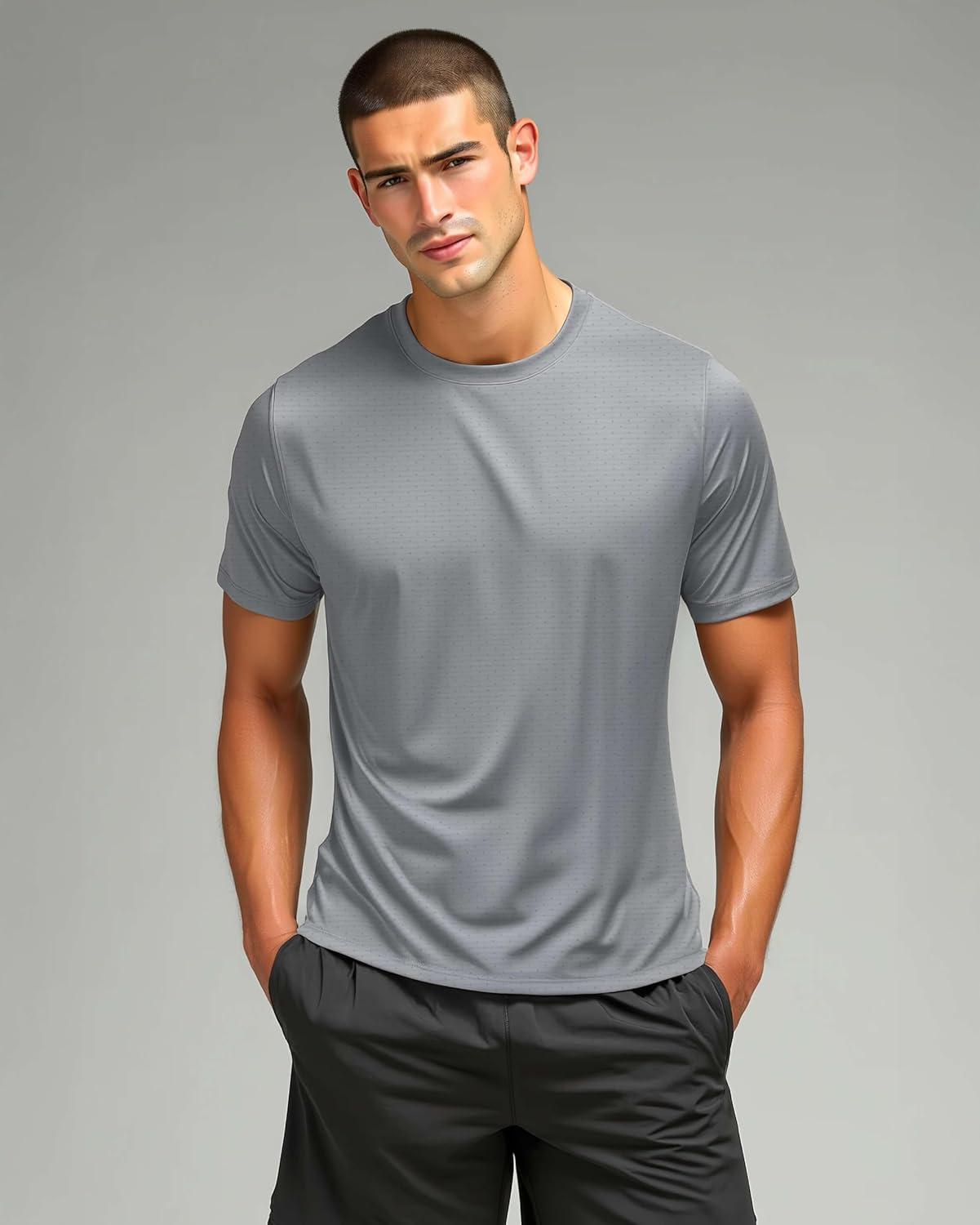 imageReal Essentials 5 Pack Mens Breeze Tech Crew Neck Workout TShirts MoistureWicking Athletic Gym Shirts Big and TallSet 7