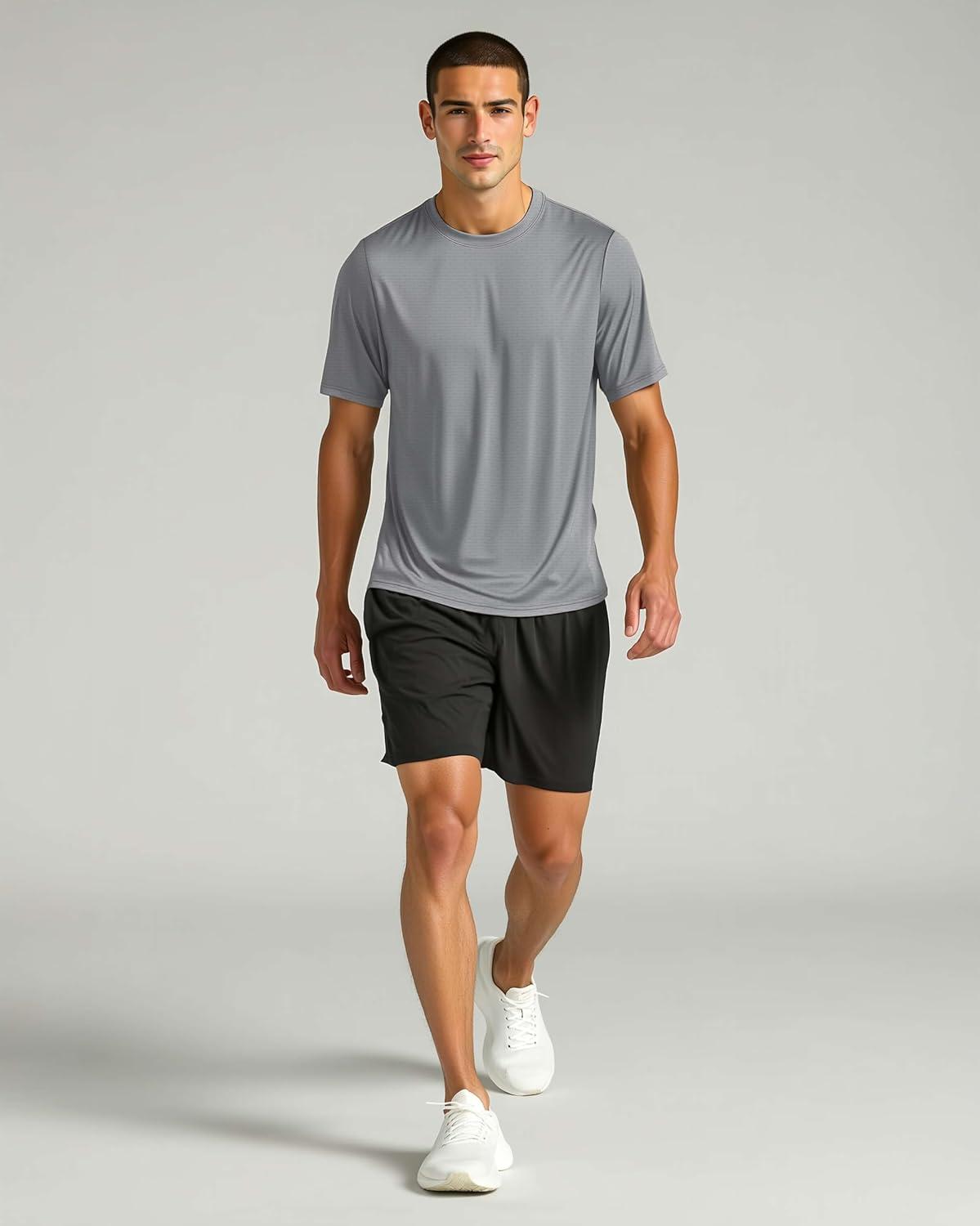 imageReal Essentials 5 Pack Mens Breeze Tech Crew Neck Workout TShirts MoistureWicking Athletic Gym Shirts Big and TallSet 7