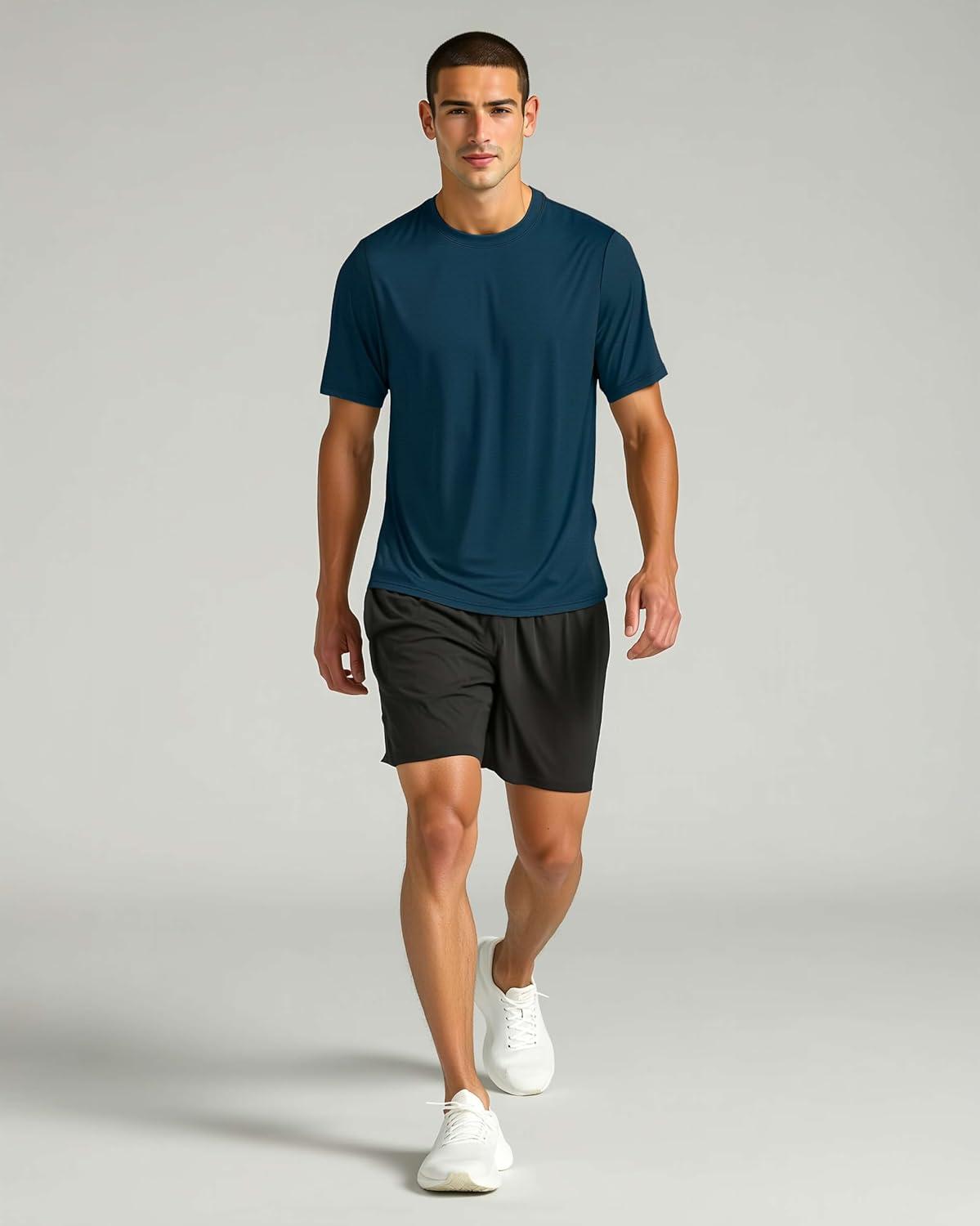 imageReal Essentials 5 Pack Mens Breeze Tech Crew Neck Workout TShirts MoistureWicking Athletic Gym Shirts Big and TallSet 8