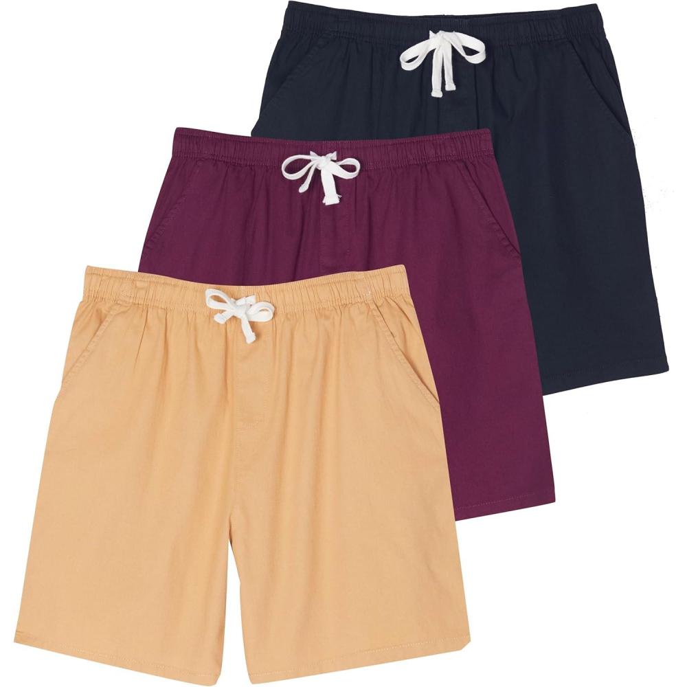 imageReal Essentials 3 Pack Mens 7quot Cotton Chino Golf Walking Shorts Elastic Waist Drawstring Back Pockets Casual Lounge HybridSet 5