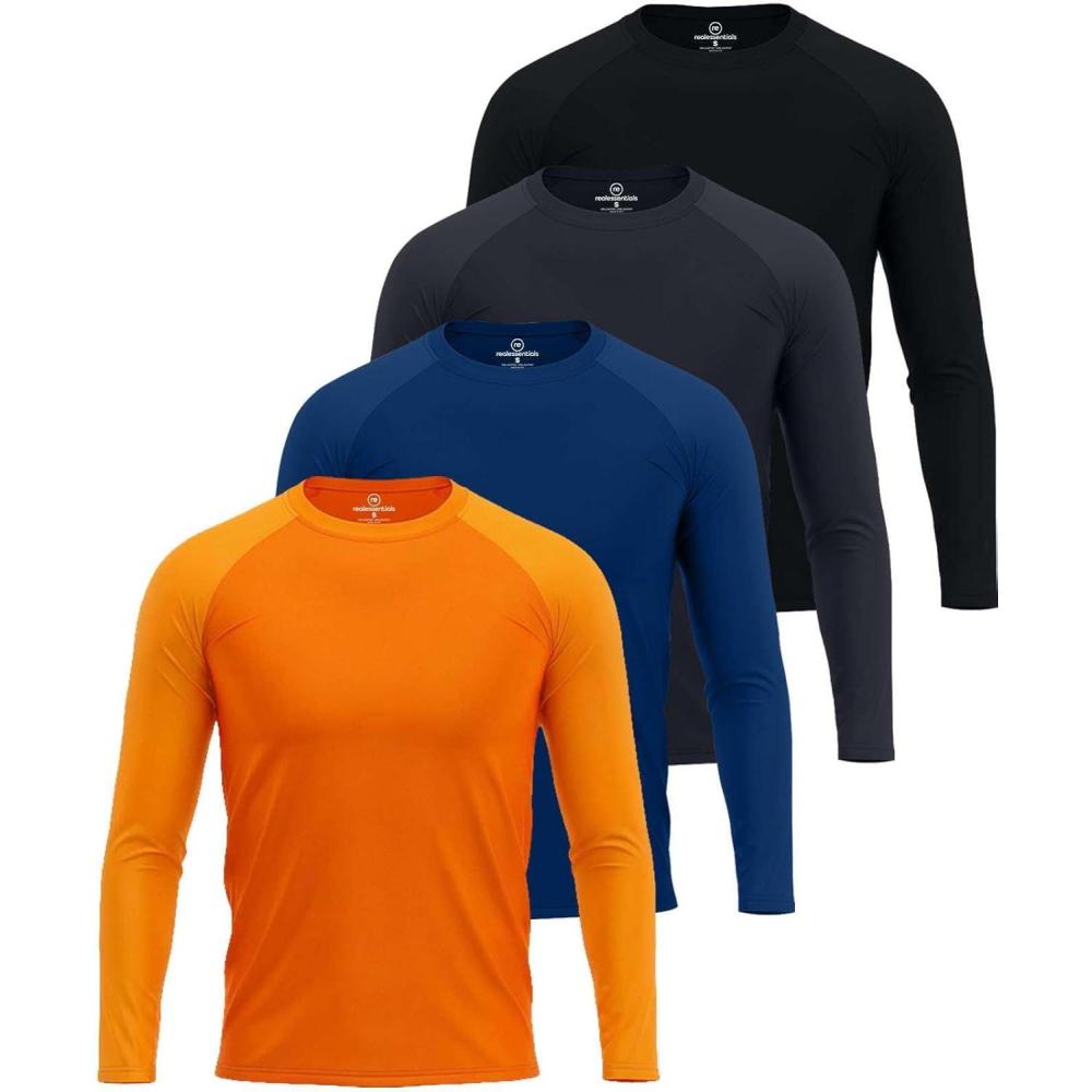 imageReal Essentials 4 Pack Mens Long Sleeve Rash Guard Shirt UPF 50 Swim Beach UV Sun Protection Fishing Quick Dry Big ampamp TallSet 4