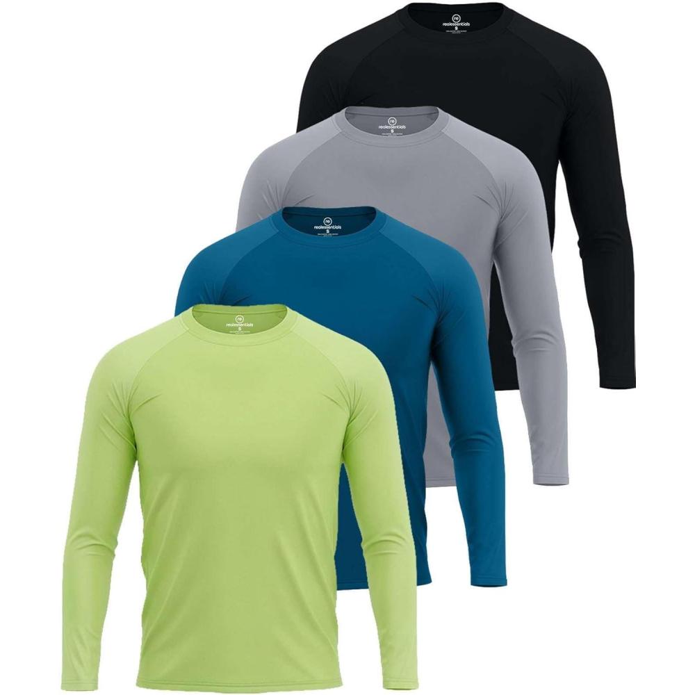 imageReal Essentials 4 Pack Mens Long Sleeve Rash Guard Shirt UPF 50 Swim Beach UV Sun Protection Fishing Quick Dry Big ampamp TallSet 6