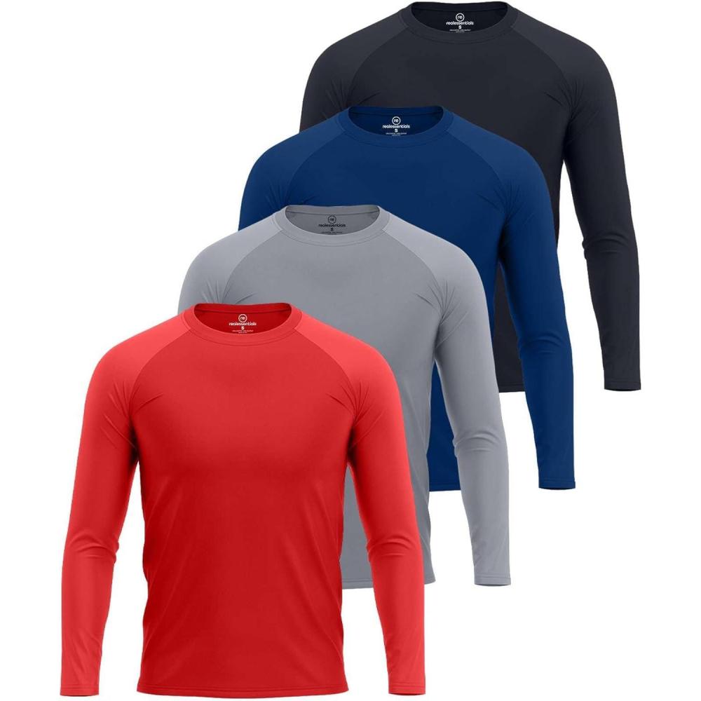 imageReal Essentials 4 Pack Mens Long Sleeve Rash Guard Shirt UPF 50 Swim Beach UV Sun Protection Fishing Quick Dry Big ampamp TallSet 8
