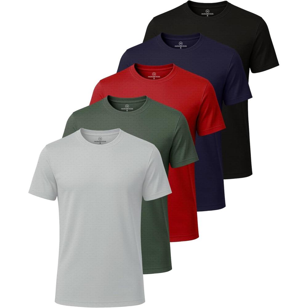 imageReal Essentials 5 Pack Mens Breeze Tech Crew Neck Workout TShirts MoistureWicking Athletic Gym Shirts Big and TallSet 3