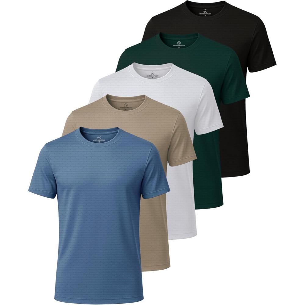 imageReal Essentials 5 Pack Mens Breeze Tech Crew Neck Workout TShirts MoistureWicking Athletic Gym Shirts Big and TallSet 4