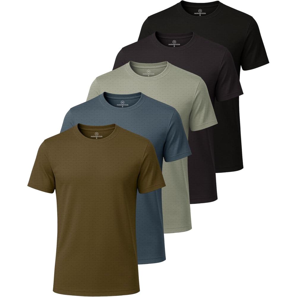 imageReal Essentials 5 Pack Mens Breeze Tech Crew Neck Workout TShirts MoistureWicking Athletic Gym Shirts Big and TallSet 5
