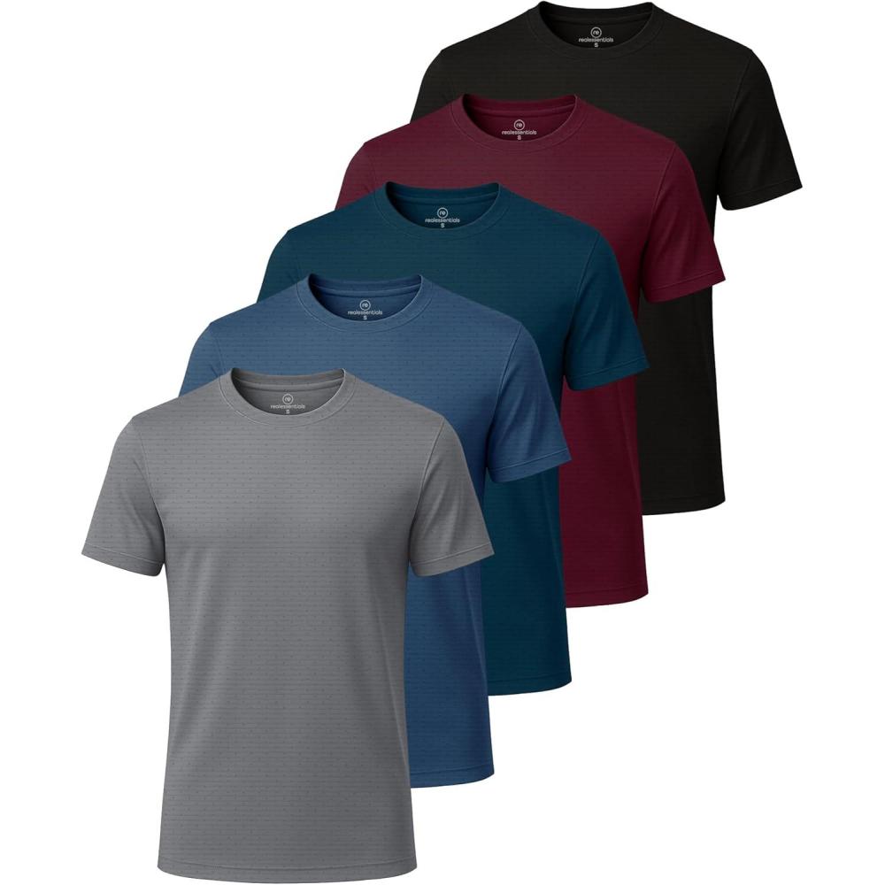 imageReal Essentials 5 Pack Mens Breeze Tech Crew Neck Workout TShirts MoistureWicking Athletic Gym Shirts Big and TallSet 8