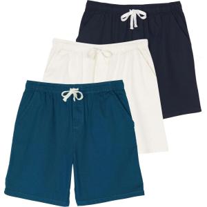 imageReal Essentials 3 Pack Mens 7quot Cotton Chino Golf Walking Shorts Elastic Waist Drawstring Back Pockets Casual Lounge HybridSet 6