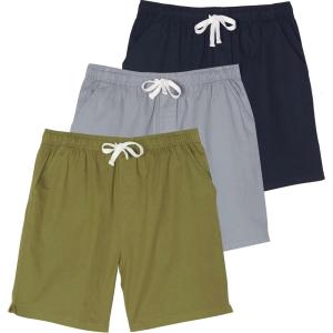 imageReal Essentials 3 Pack Mens 7quot Cotton Chino Golf Walking Shorts Elastic Waist Drawstring Back Pockets Casual Lounge HybridSet 7