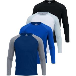 imageReal Essentials 4 Pack Mens Long Sleeve Rash Guard Shirt UPF 50 Swim Beach UV Sun Protection Fishing Quick Dry Big ampamp TallSet 3