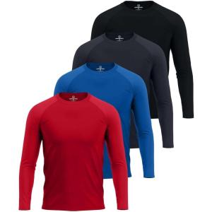 imageReal Essentials 4 Pack Mens Long Sleeve Rash Guard Shirt UPF 50 Swim Beach UV Sun Protection Fishing Quick Dry Big ampamp TallSet 5