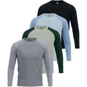 imageReal Essentials 4 Pack Mens Long Sleeve Rash Guard Shirt UPF 50 Swim Beach UV Sun Protection Fishing Quick Dry Big ampamp TallSet 7