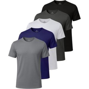 imageReal Essentials 5 Pack Mens Breeze Tech Crew Neck Workout TShirts MoistureWicking Athletic Gym Shirts Big and TallSet 7