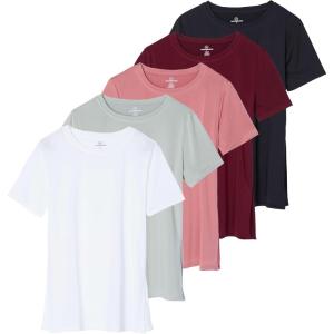 imageReal Essentials 5 Pack Womens Short Sleeve Active Workout TShirts  Dry Fit Gym Tops with Split Hem Plus SizesSet 5