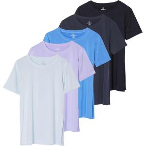 imageReal Essentials 5 Pack Womens Short Sleeve Active Workout TShirts  Dry Fit Gym Tops with Split Hem Plus SizesSet 6