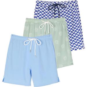 imageReal Essentials 3 Pack Boys 2 in 1 Swim Trunks with Compression Boxer Liner Stretch Beach Board Shorts Quick Dry Age 418Set 1