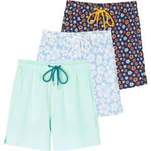 imageReal Essentials 3 Pack Boys 2 in 1 Swim Trunks with Compression Boxer Liner Stretch Beach Board Shorts Quick Dry Age 418Set 3