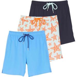 imageReal Essentials 3 Pack Boys 2 in 1 Swim Trunks with Compression Boxer Liner Stretch Beach Board Shorts Quick Dry Age 418Set 5