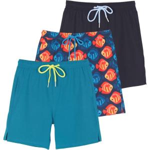 imageReal Essentials 3 Pack Boys 2 in 1 Swim Trunks with Compression Boxer Liner Stretch Beach Board Shorts Quick Dry Age 418Set 6