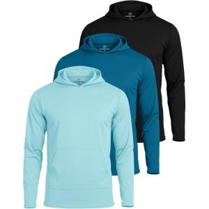 imageReal Essentials 3 Pack Mens Mesh Long Sleeve Athletic Pullover Hoodie Sweatshirt Pockets UPF 50 Available in Big ampamp TallSet 3