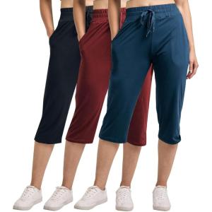 imageReal Essentials 3Pack Womens Capri Open Bottom Soft Sweatpants with Drawstring Available in Plus SizeSet 1