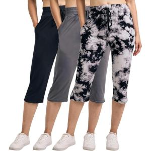 imageReal Essentials 3Pack Womens Capri Open Bottom Soft Sweatpants with Drawstring Available in Plus SizeSet 2
