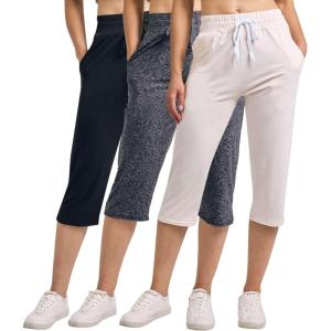 imageReal Essentials 3Pack Womens Capri Open Bottom Soft Sweatpants with Drawstring Available in Plus SizeSet 4