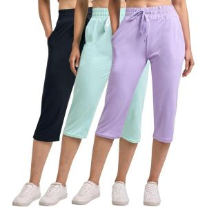 imageReal Essentials 3Pack Womens Capri Open Bottom Soft Sweatpants with Drawstring Available in Plus SizeSet 5