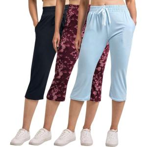 imageReal Essentials 3Pack Womens Capri Open Bottom Soft Sweatpants with Drawstring Available in Plus SizeSet 7