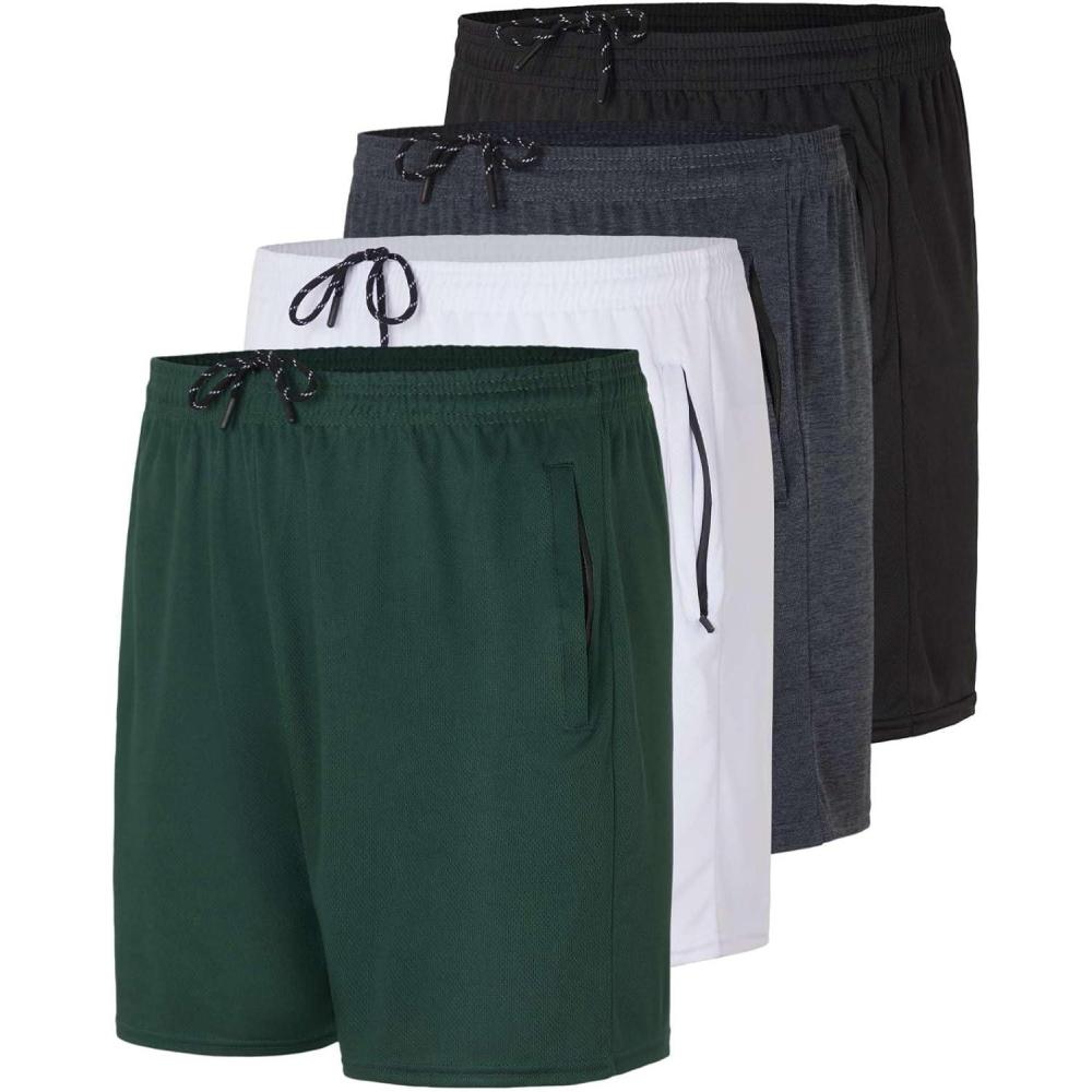image4Pack Mens 5quot Mesh Running Shorts with Zipper Pockets by Real Essentials5inch  Set 4