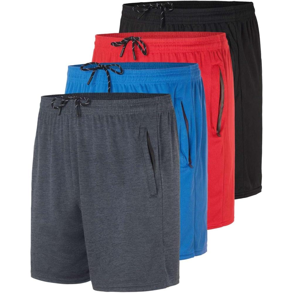 image4Pack Mens 5quot Mesh Running Shorts with Zipper Pockets by Real Essentials5inch  Set 8