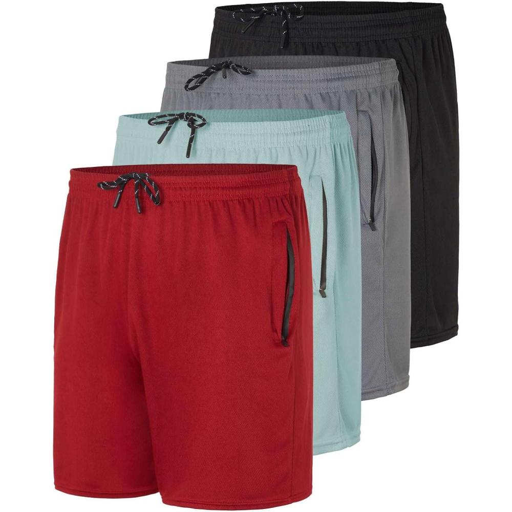 image4Pack Mens 5quot Mesh Running Shorts with Zipper Pockets by Real Essentials5inch  Set 9