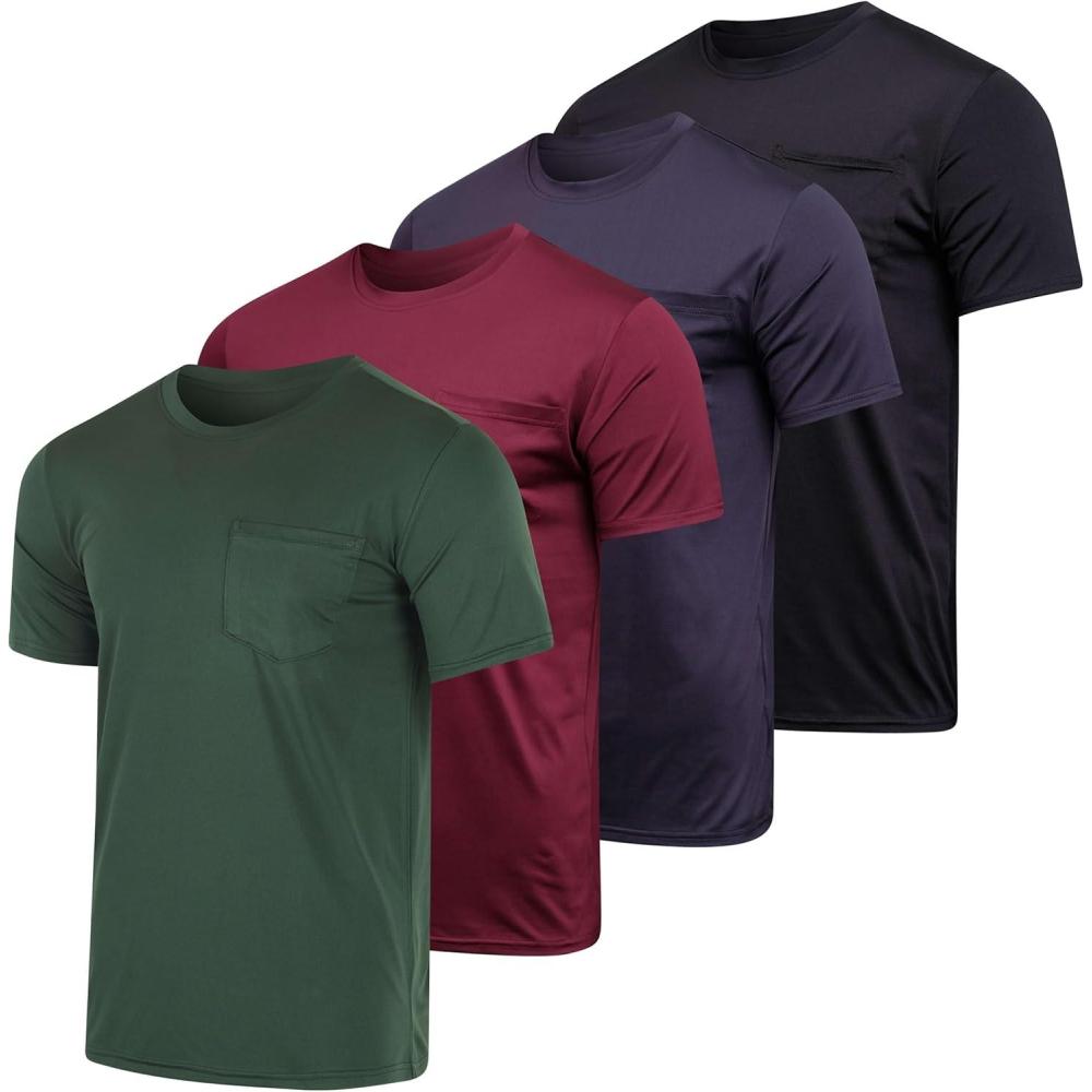image4Pack Mens Active DryFit Pocket Short Sleeve Crew TShirts Big ampamp Tall by Real EssentialsSet 2