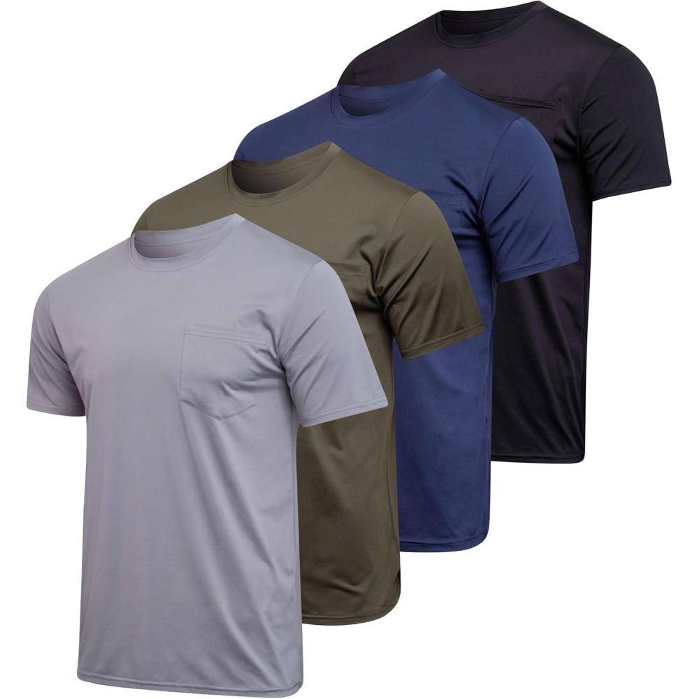image4Pack Mens Active DryFit Pocket Short Sleeve Crew TShirts Big ampamp Tall by Real EssentialsSet 6