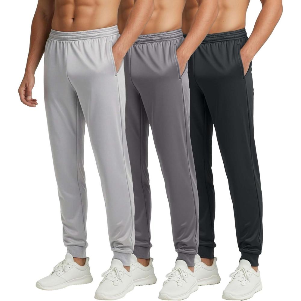 imageReal Essentials 3 Pack Mens Cotton Fleece Jogger Sweatpants  Casual Comfy Athletic Pants with Pockets Big ampamp TallSet E