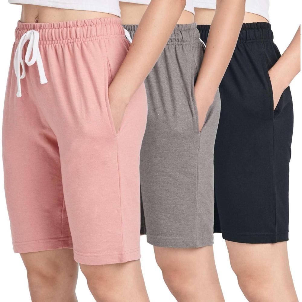 imageReal Essentials 3 Pack Womens Cotton Terry Jersey 9quot Bermuda Shorts PocketsCasual Lounge Yoga Available in Plus SizeSet 2