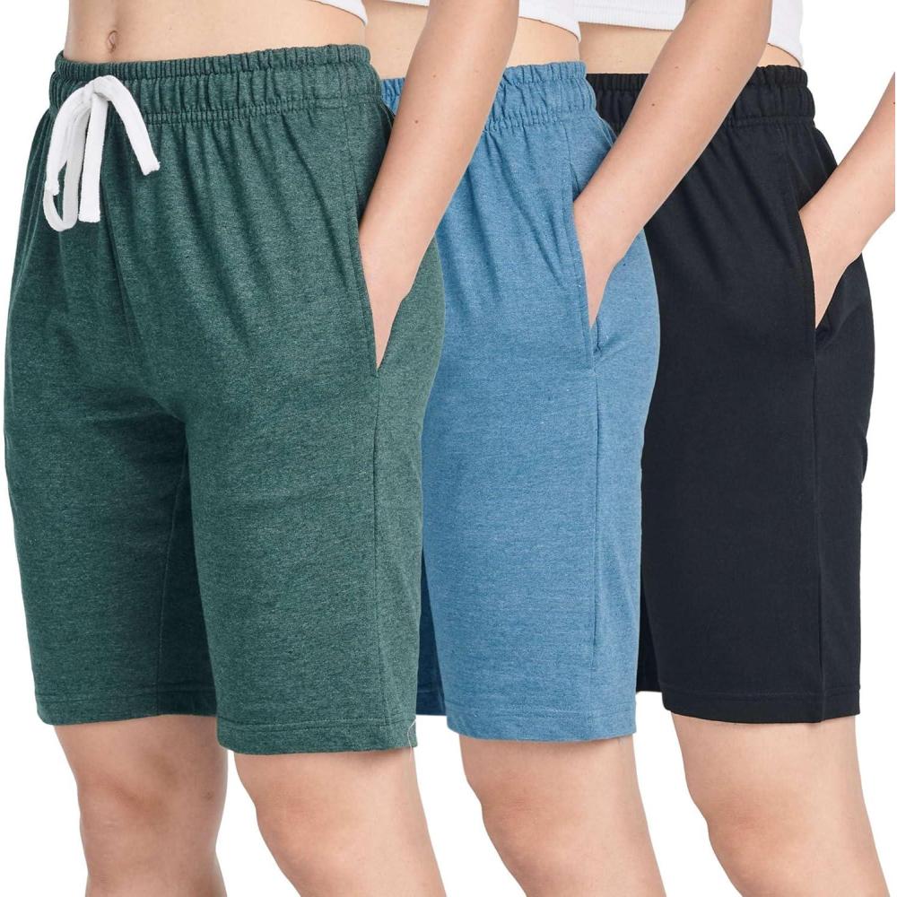 imageReal Essentials 3 Pack Womens Cotton Terry Jersey 9quot Bermuda Shorts PocketsCasual Lounge Yoga Available in Plus SizeSet 7