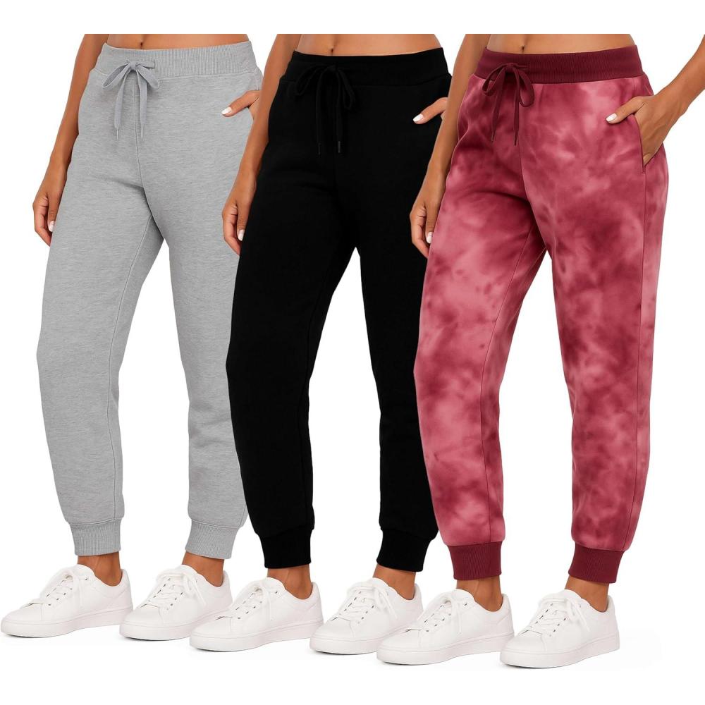 imageReal Essentials 3 Pack Womens UltraSoft ampamp Warm Fleece Joggers Sweatpants with Pocket Available in Plus SizeSet 1
