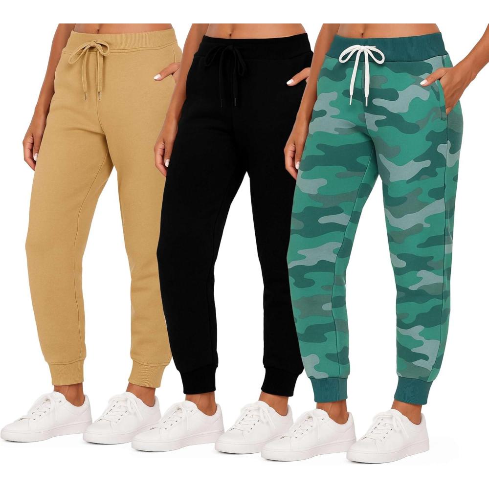 imageReal Essentials 3 Pack Womens UltraSoft ampamp Warm Fleece Joggers Sweatpants with Pocket Available in Plus SizeSet 3