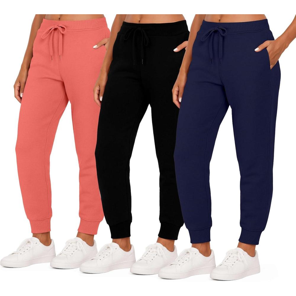 imageReal Essentials 3 Pack Womens UltraSoft ampamp Warm Fleece Joggers Sweatpants with Pocket Available in Plus SizeSet 7