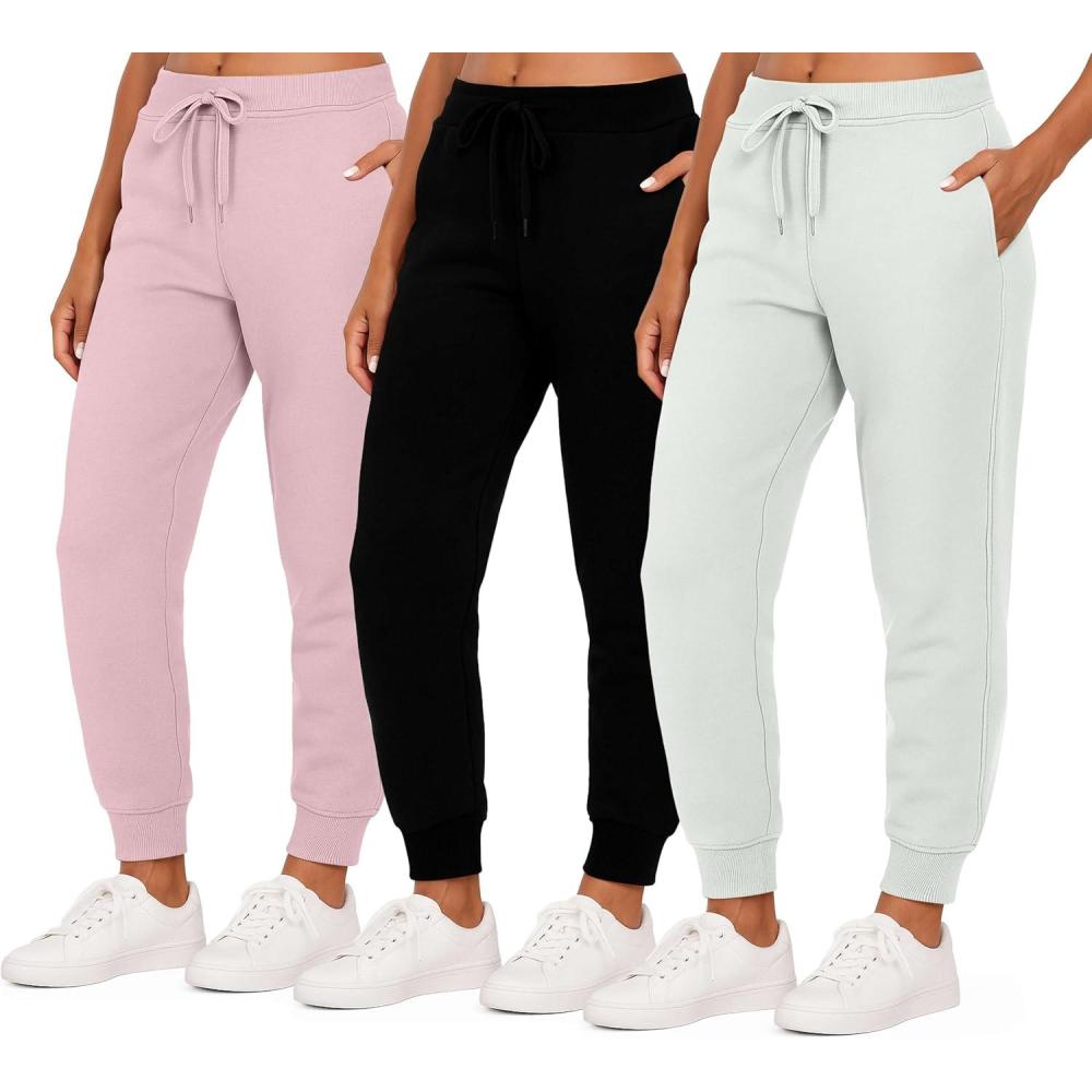 imageReal Essentials 3 Pack Womens UltraSoft ampamp Warm Fleece Joggers Sweatpants with Pocket Available in Plus SizeSet 8