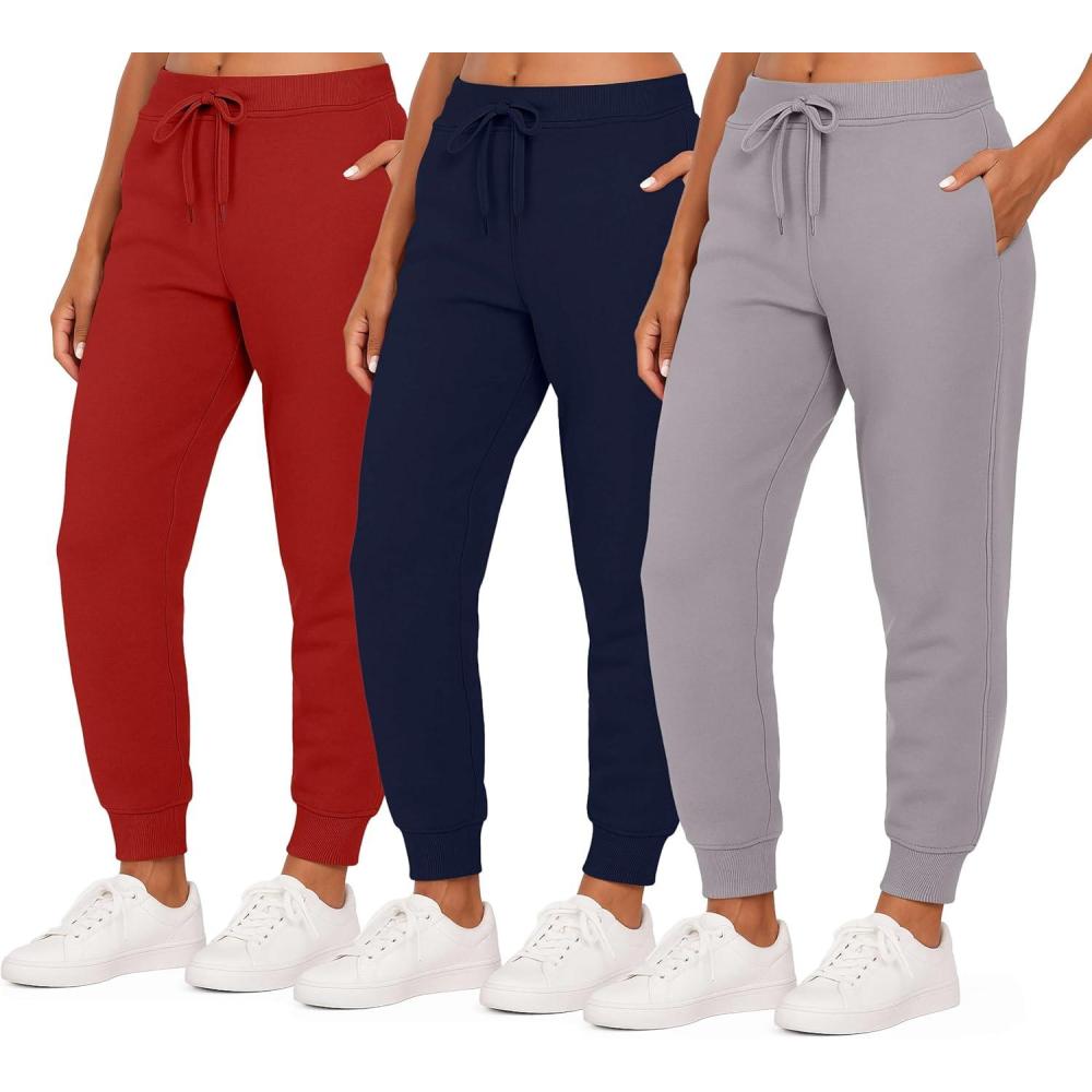 imageReal Essentials 3 Pack Womens UltraSoft ampamp Warm Fleece Joggers Sweatpants with Pocket Available in Plus SizeSet 9