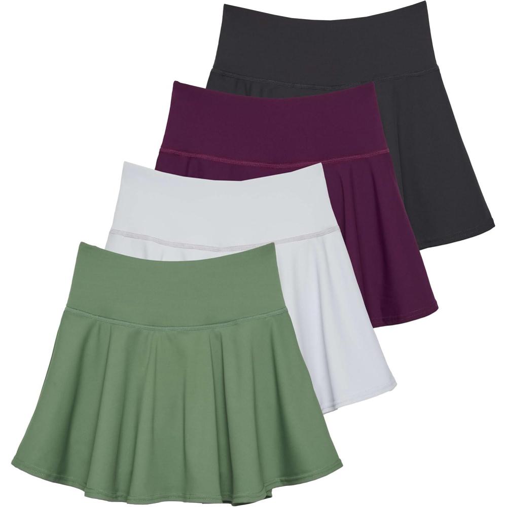 imageReal Essentials 4 Pack Womens Skater Pleated Tennis Skort  Skirt with Shorts Pockets Athletic Golf Workout PlusSet 2